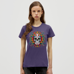 T-Shirt Ladies Mexico "Craneo" - Dunkellila