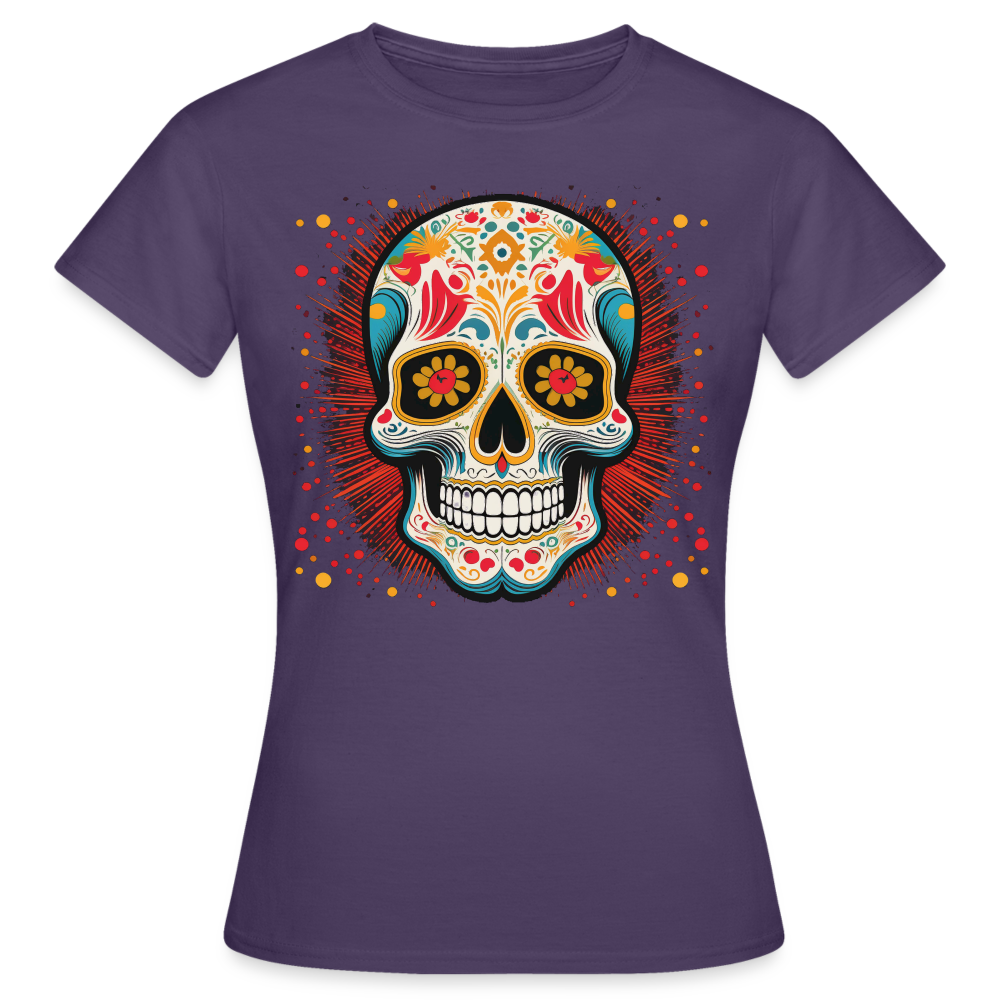 T-Shirt Ladies Mexico "Craneo Dos" - Dunkellila