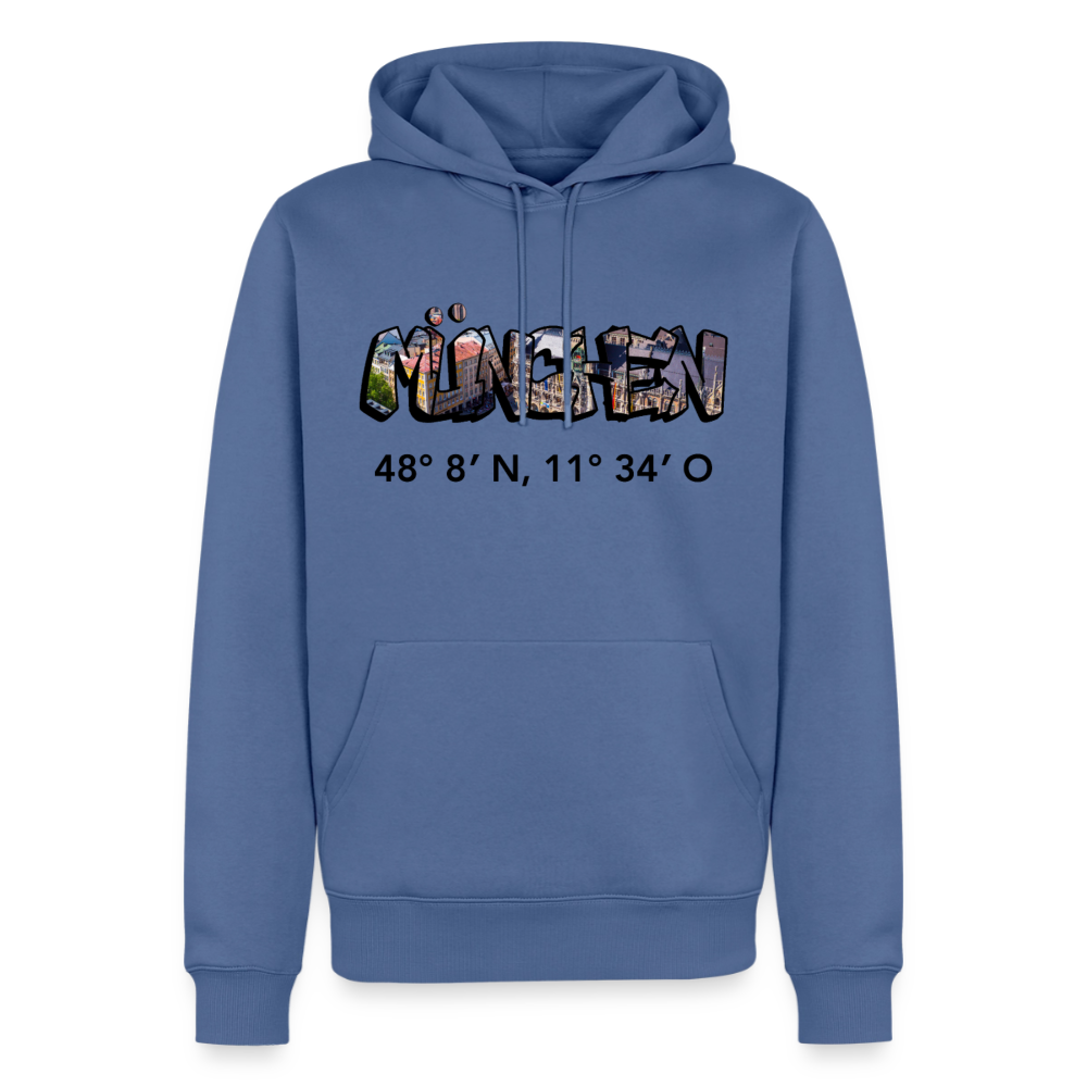 Hoodie München "Graffiti Marienplatz GPS" Dark Edition - Taubenblau