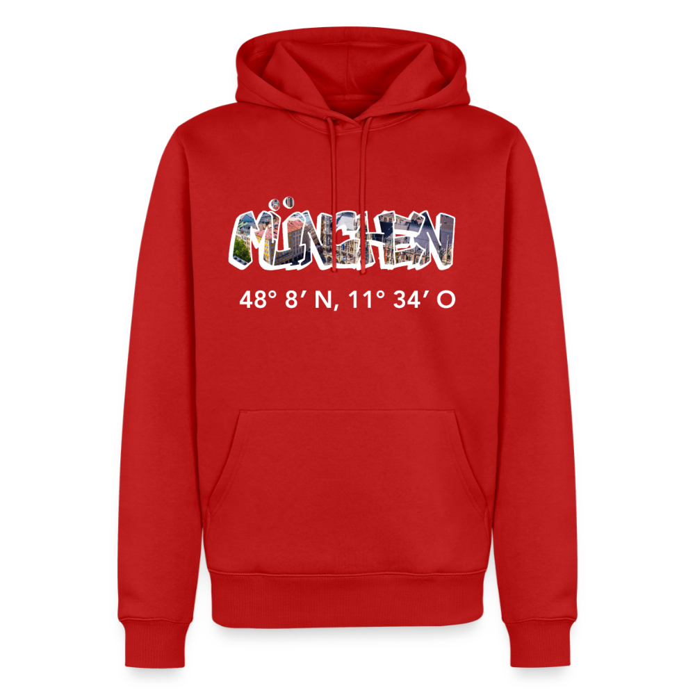 Hoodie München "Graffiti Marienplatz GPS" Bright Edition - Rot