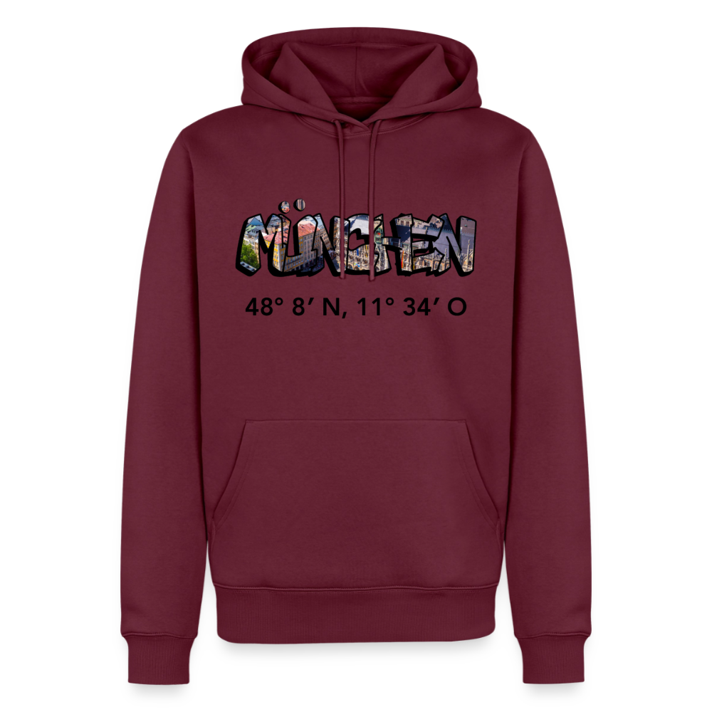 Hoodie München "Graffiti Marienplatz GPS" Dark Edition - Burgunderrot