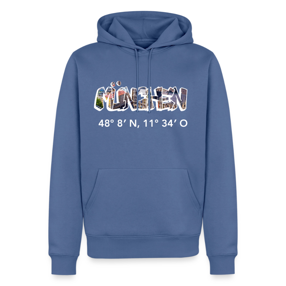 Hoodie München "Graffiti Marienplatz GPS" Bright Edition - Taubenblau