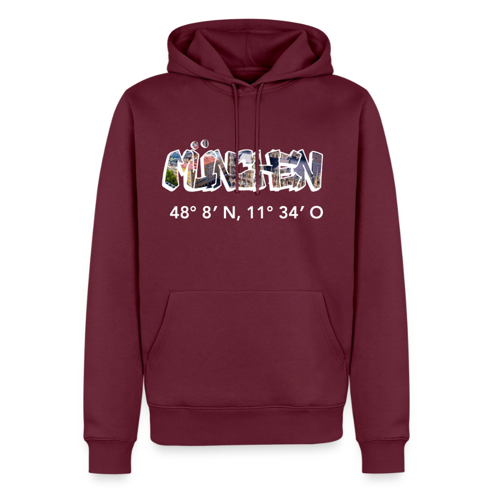 Hoodie München "Graffiti Marienplatz GPS" Bright Edition - Burgunderrot