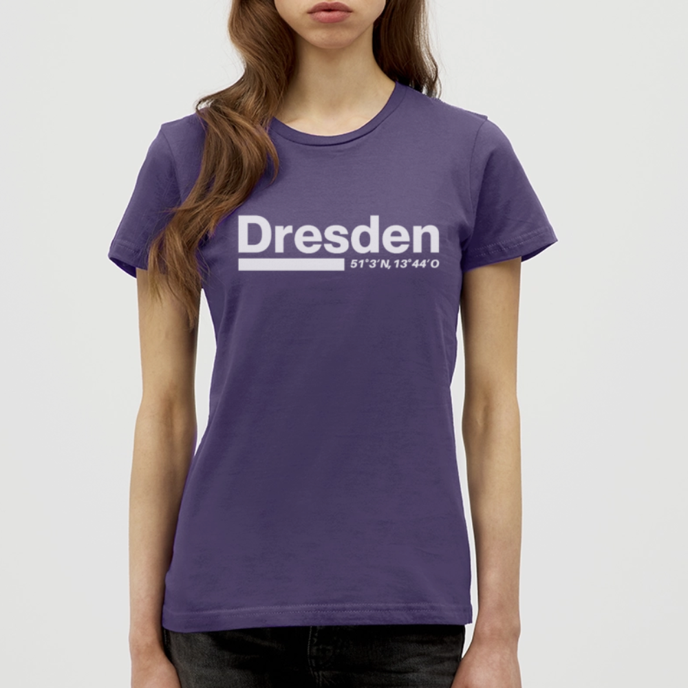T-Shirt Ladies Dresden "Bold GPS White" - Dunkellila