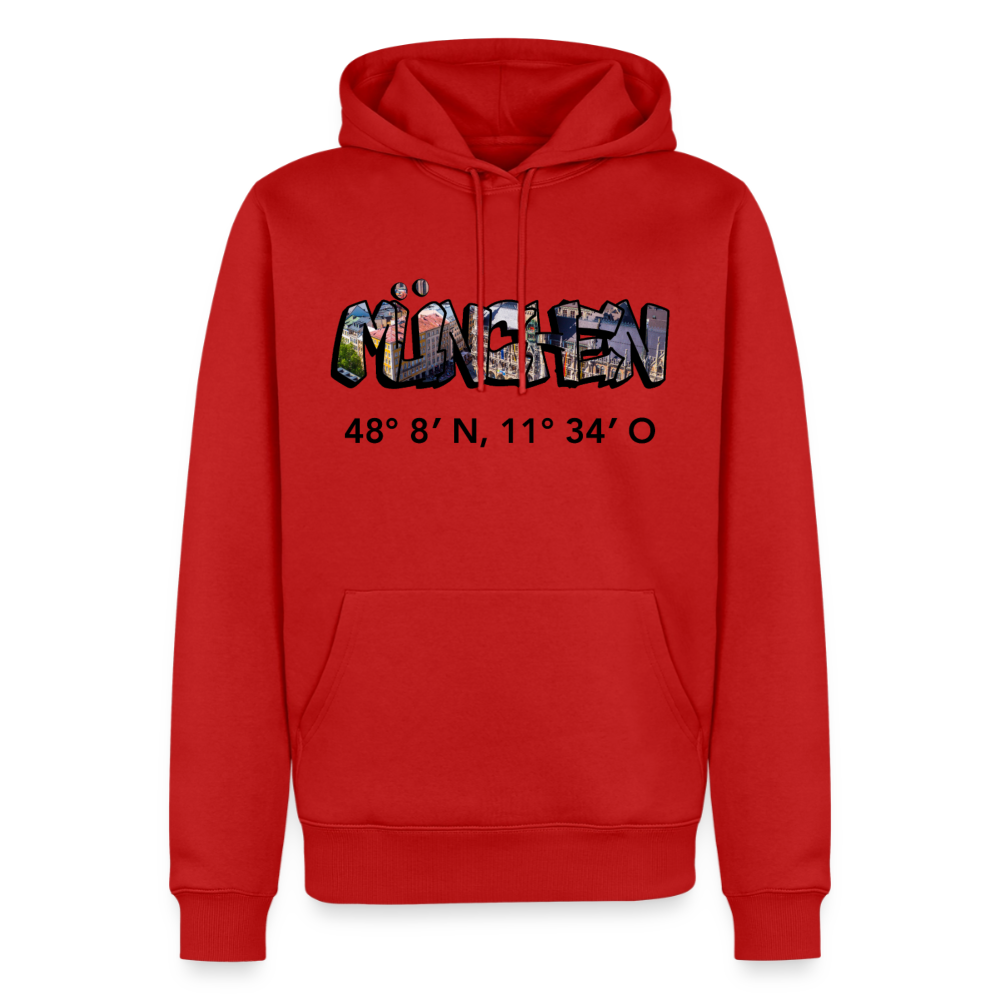 Hoodie München "Graffiti Marienplatz GPS" Dark Edition - Rot