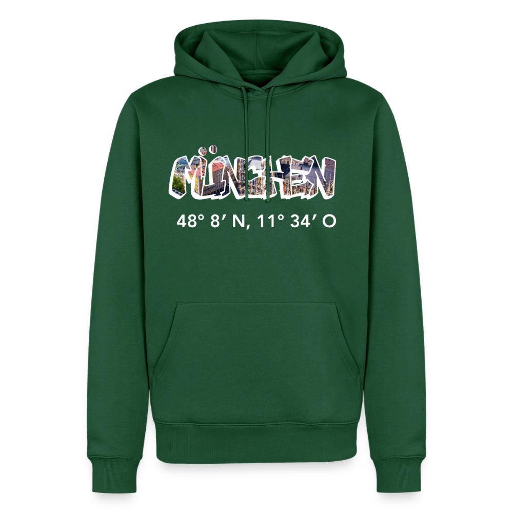 Hoodie München "Graffiti Marienplatz GPS" Bright Edition - Flaschengrün