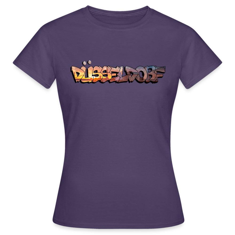 T-Shirt Ladies Düsseldorf "Skyline Sunset" - dark purple