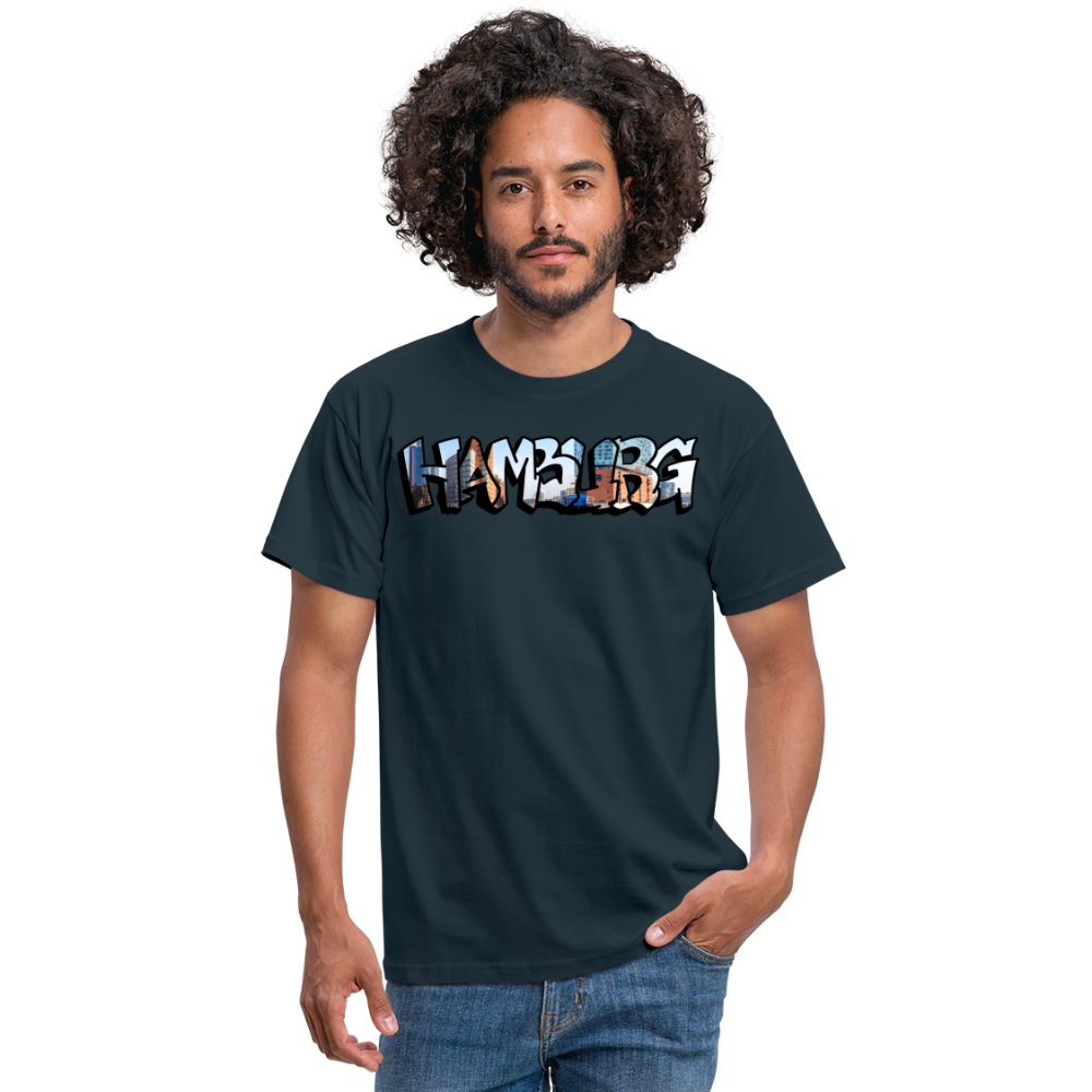 T-Shirt Hamburg "Panorama Graffiti" - navy