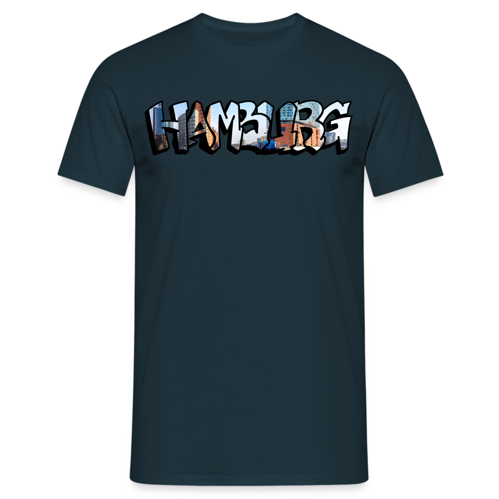T-Shirt Hamburg "Panorama Graffiti" - navy
