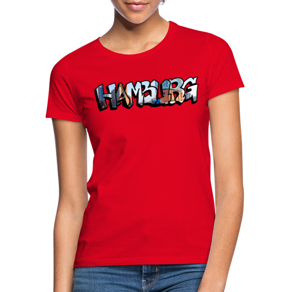 T-Shirt Ladies Hamburg "Panorama Graffiti" - red