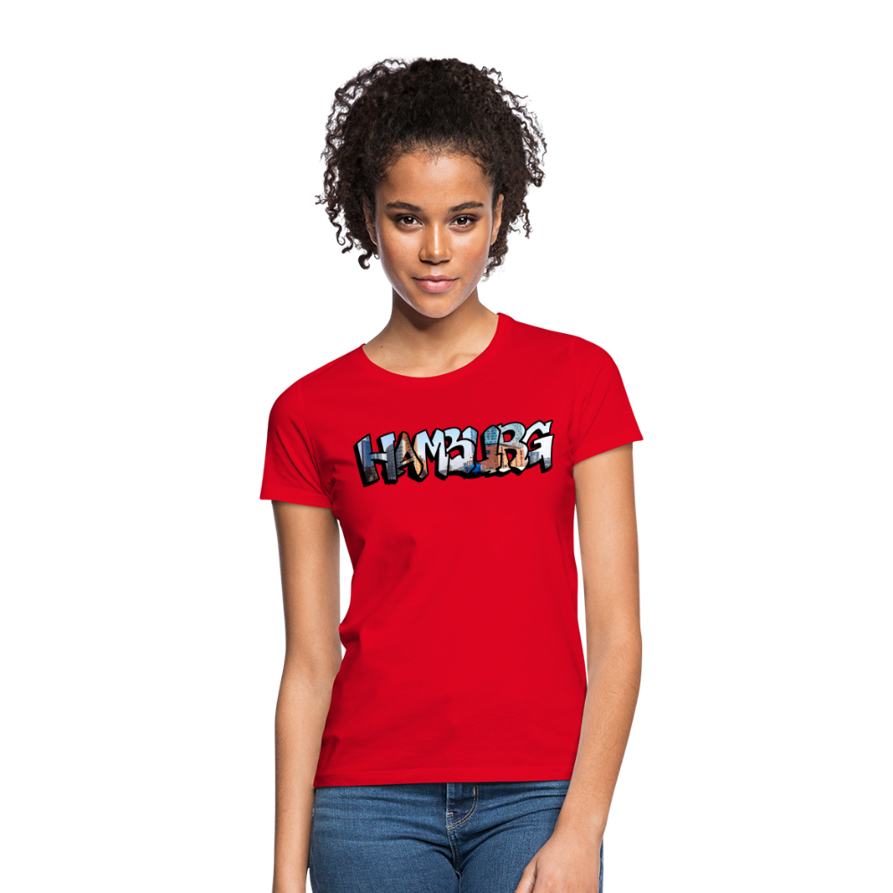 T-Shirt Ladies Hamburg "Panorama Graffiti" - red