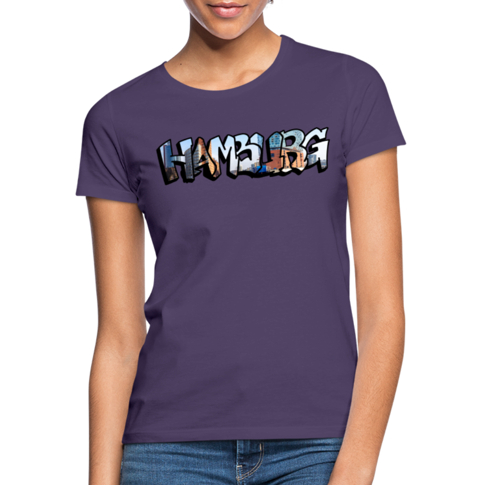 T-Shirt Ladies Hamburg "Panorama Graffiti" - dark purple
