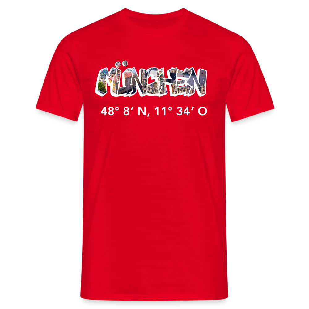 T-Shirt München "Graffiti Marienplatz GPS" Bright Edition - Rot