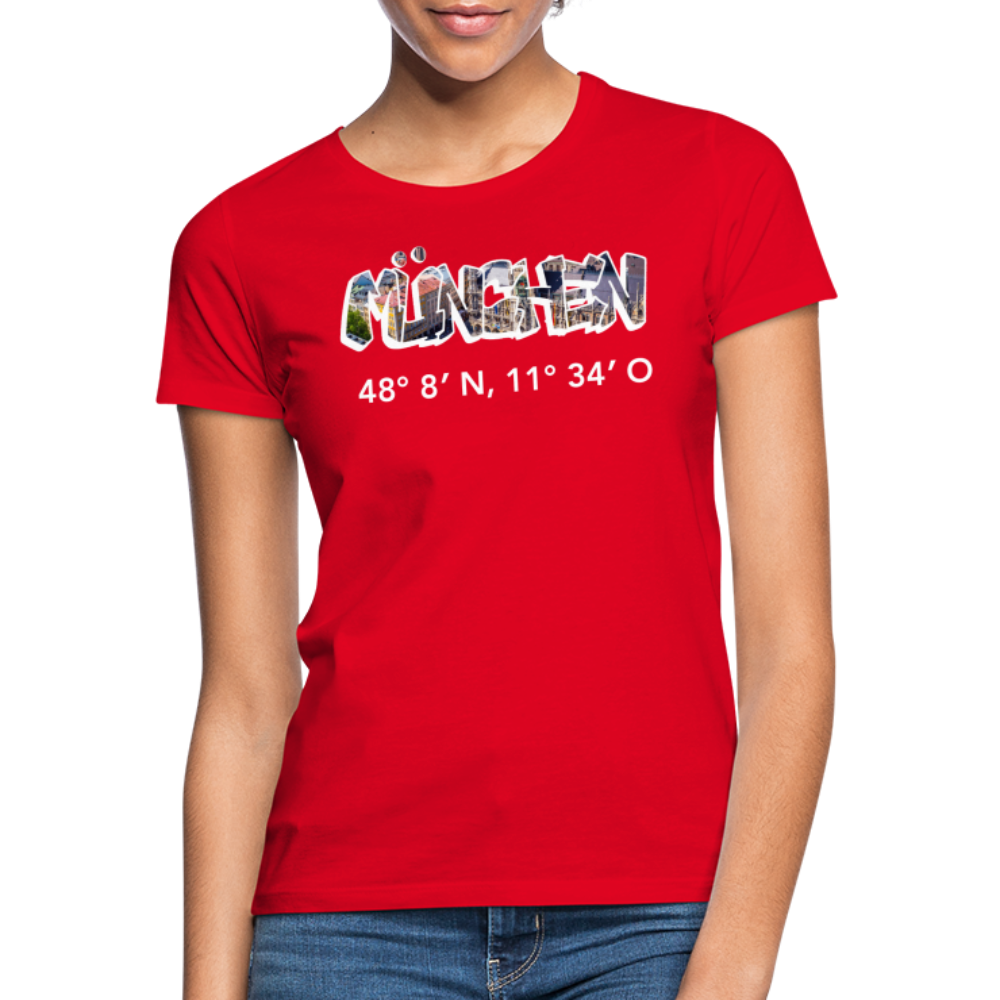T-Shirt Ladies München "Graffiti Marienplatz GPS" Bright Edition - Rot