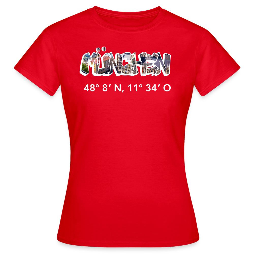 T-Shirt Ladies München "Graffiti Marienplatz GPS" Bright Edition - Rot