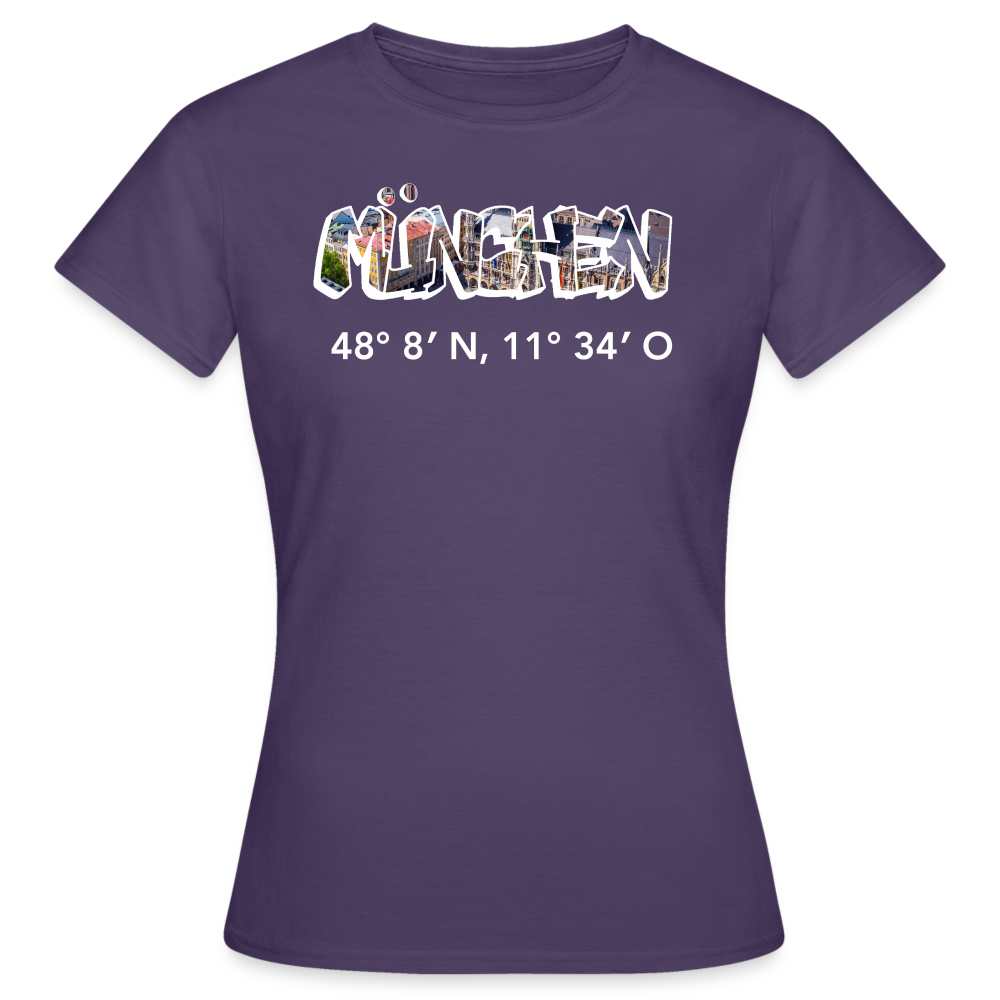 T-Shirt Ladies München "Graffiti Marienplatz GPS" Bright Edition - Dunkellila