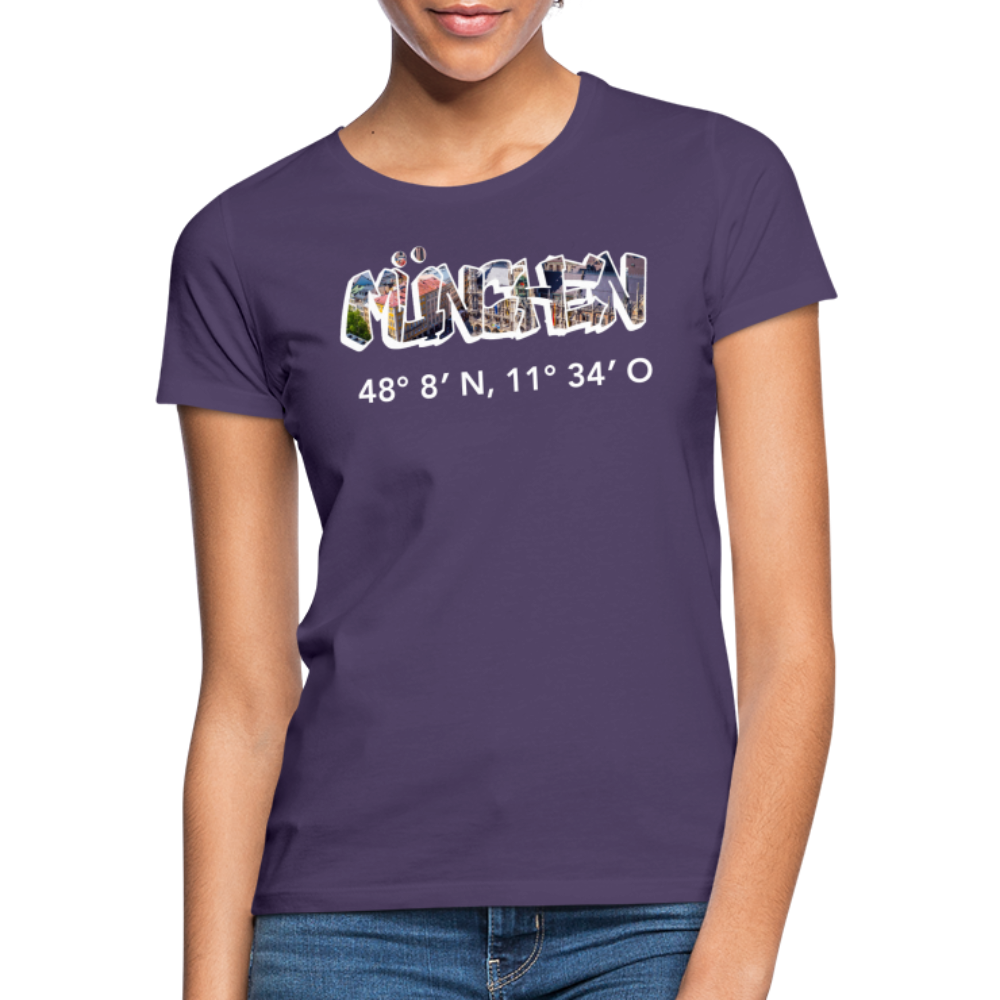 T-Shirt Ladies München "Graffiti Marienplatz GPS" Bright Edition - Dunkellila