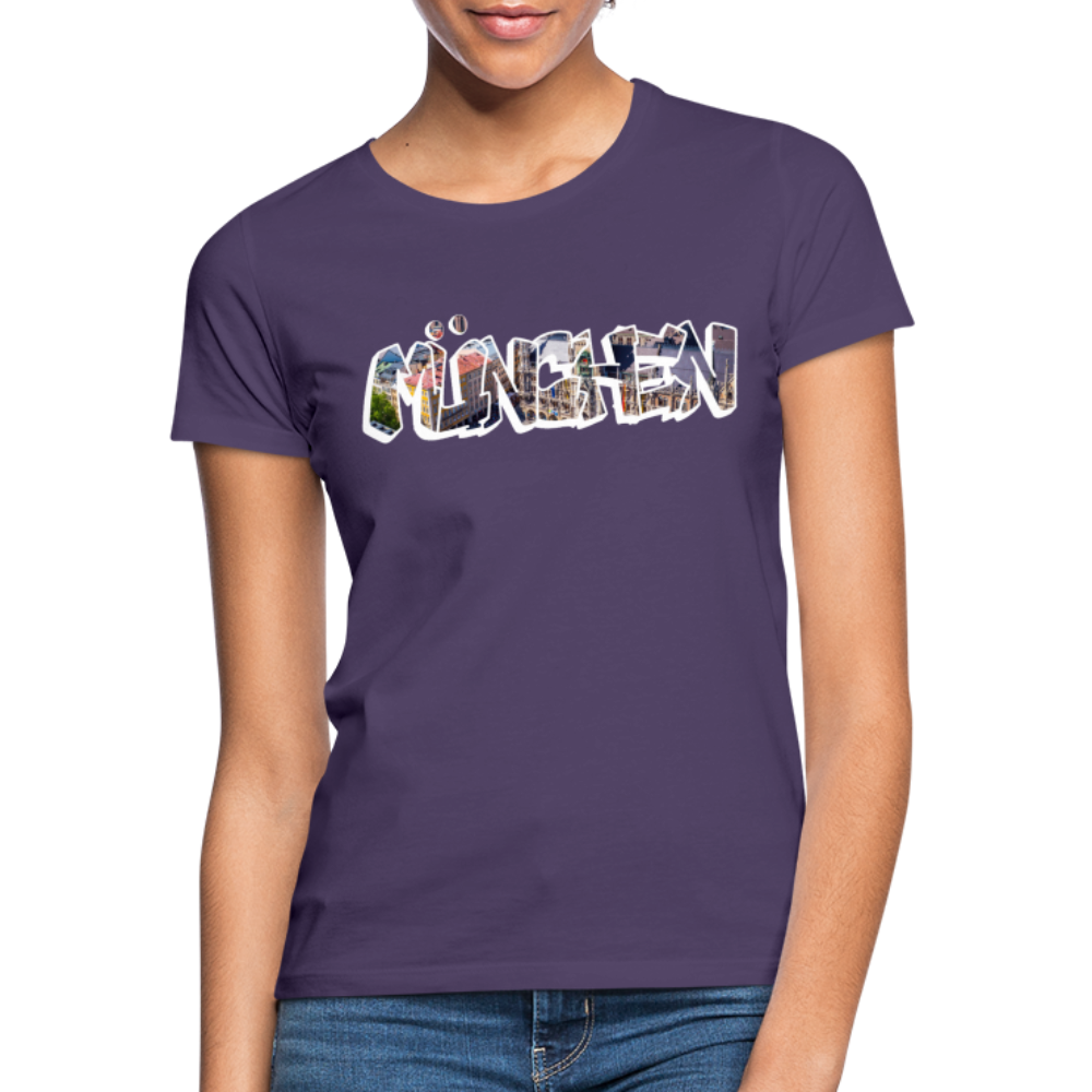 T-Shirt Ladies München "Graffiti Marienplatz" Bright Edition - Dunkellila