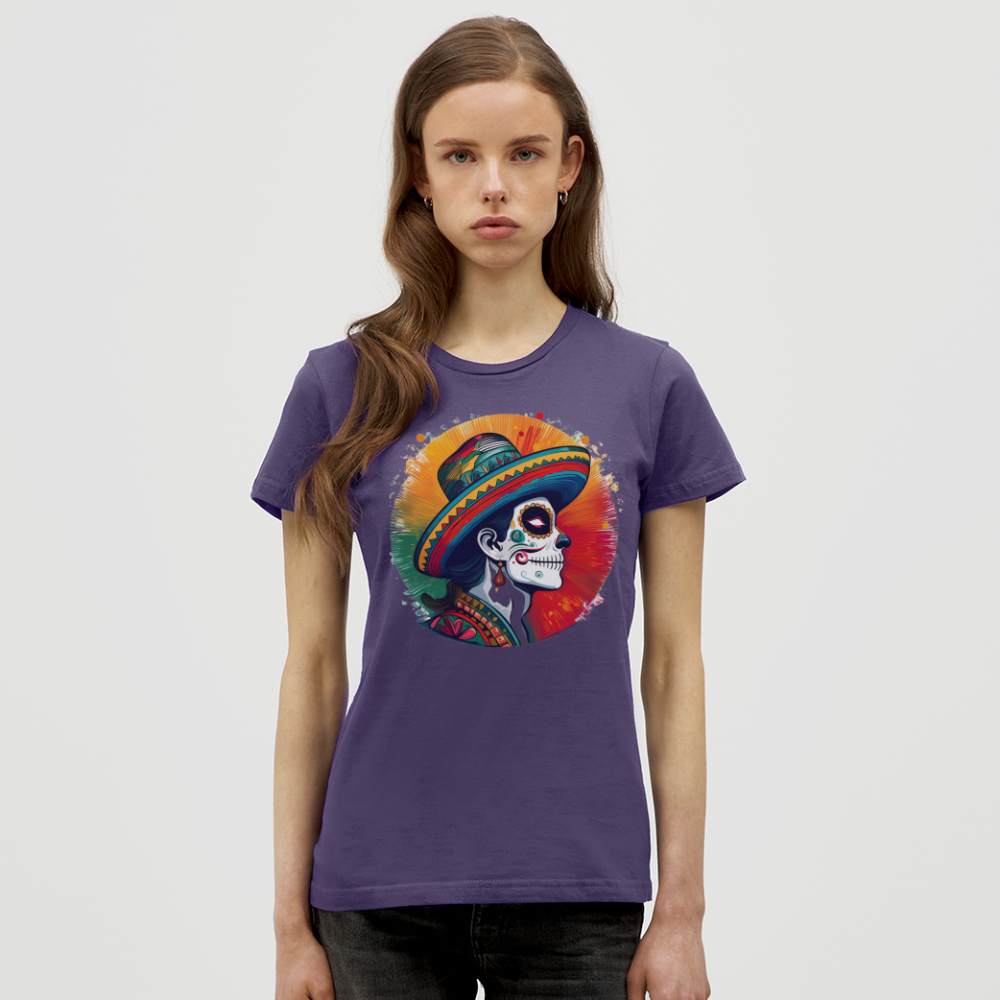 T-Shirt Ladies Mexico "La Catrina Side" - Dunkellila