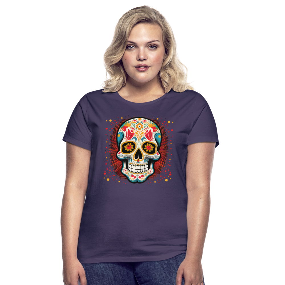 T-Shirt Ladies Mexico "Craneo Dos" - Dunkellila
