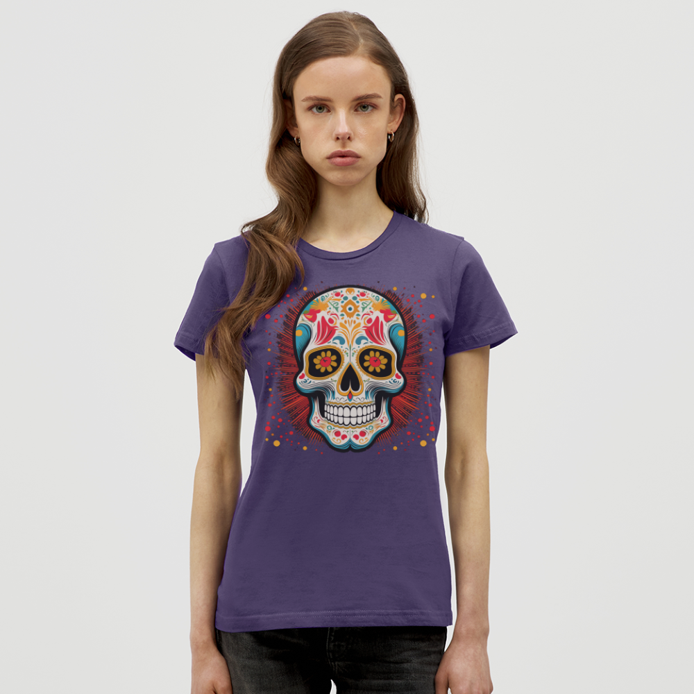 T-Shirt Ladies Mexico "Craneo Dos" - Dunkellila
