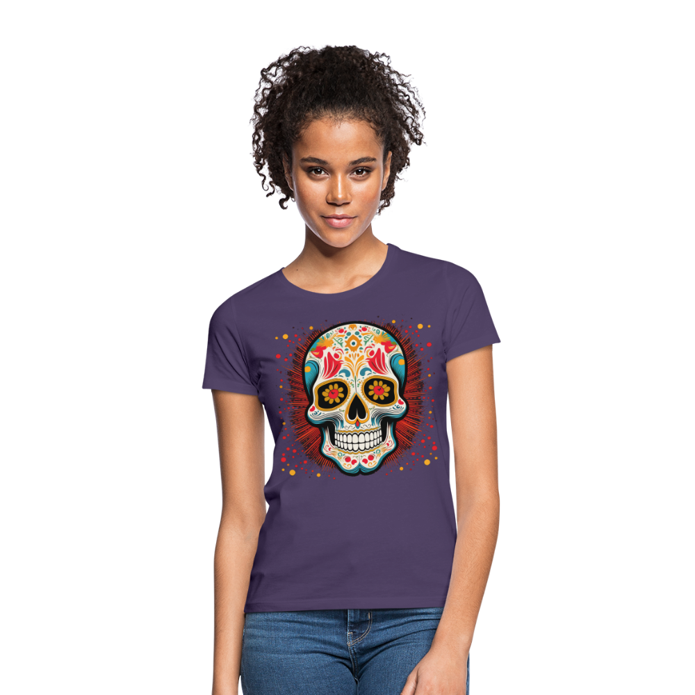 T-Shirt Ladies Mexico "Craneo Dos" - Dunkellila