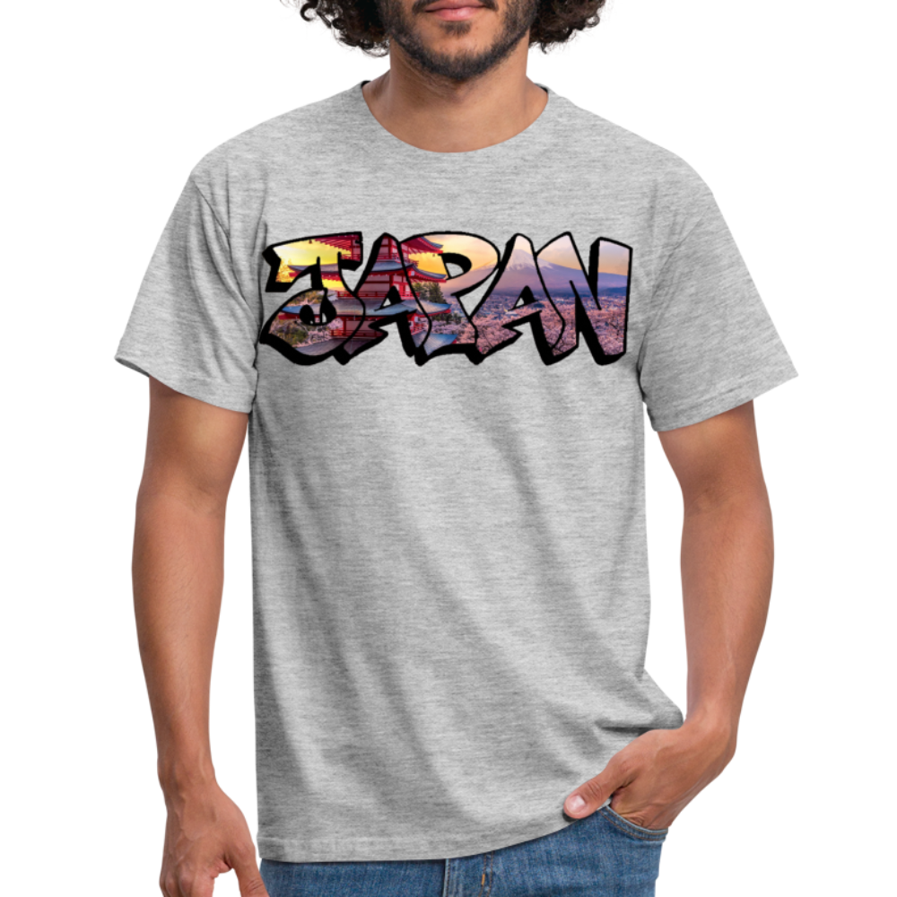 T-Shirt Japan Graffiti "Panorama" - Grau meliert