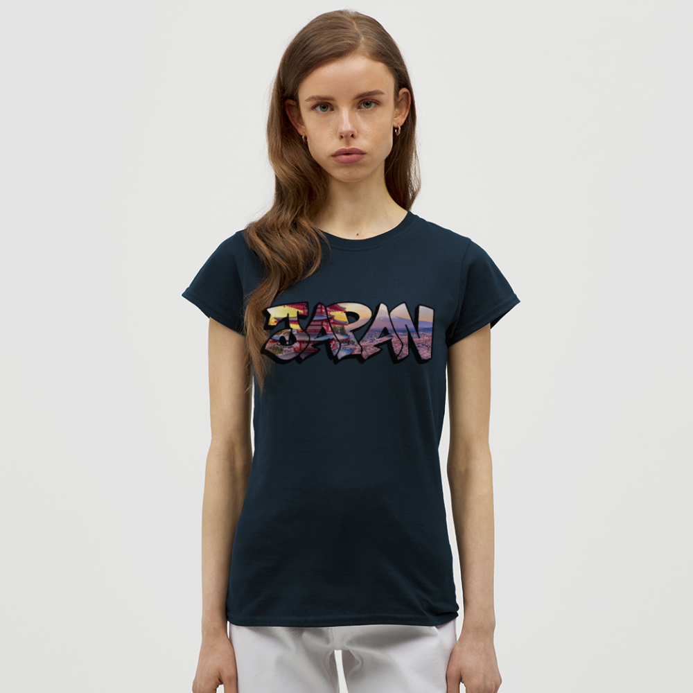 T-Shirt Ladies Japan Graffiti "Panorama" - Navy
